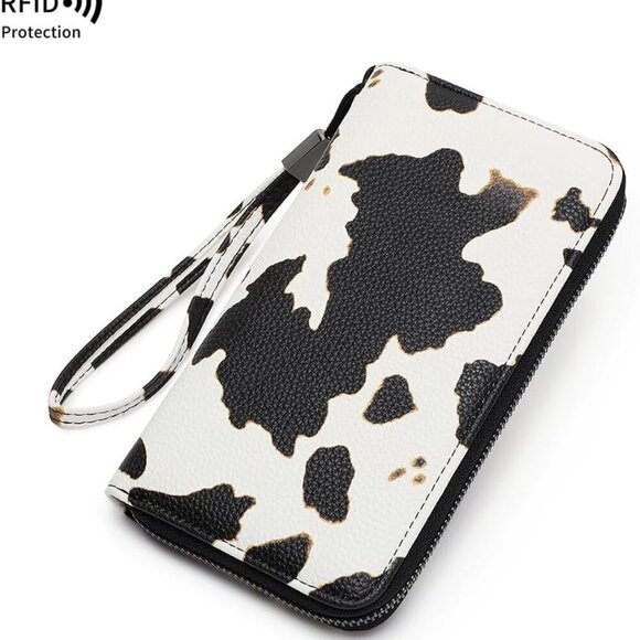Elegant 36-Slot Wallet for Women - RFID Protected Accordion Purse, Cow Print - Picture 5 of 6